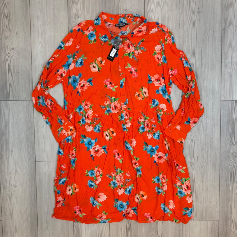 Tolani Collection Doreen Red Floral Button Front Shirt Dress 2X A506014 NWT